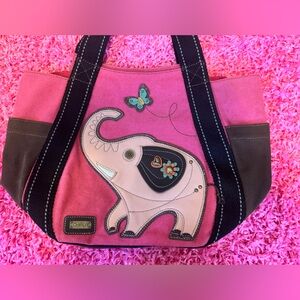 Chala handbag lg pink purse w/ elephant + butterfly design canvas bag by chala